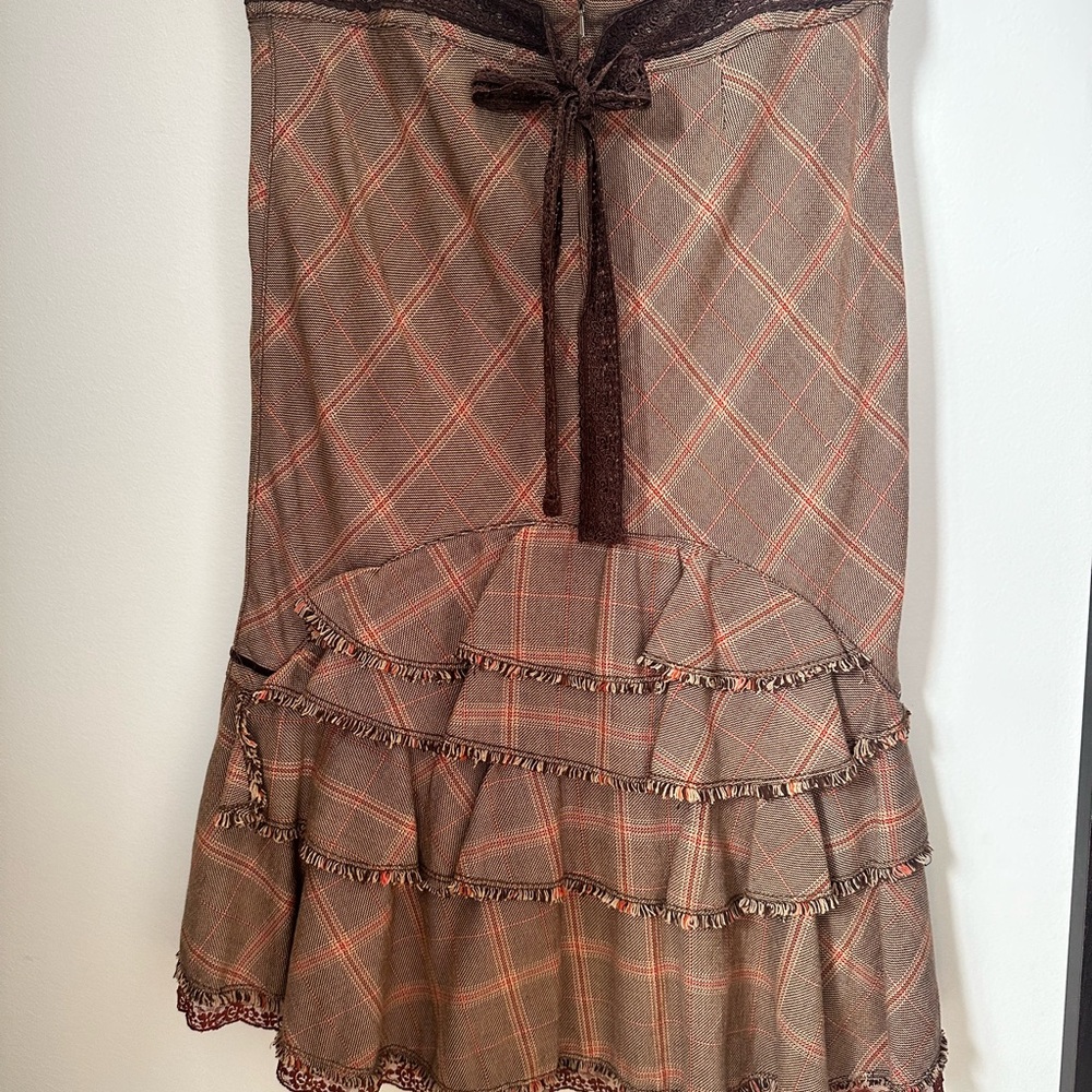 Plaid Brown Skirt with Ruffle Details
